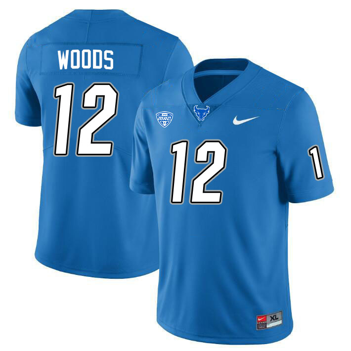 Buffalo Bulls #12 Micah Woods College Football Jerseys Stitched Sale-Blue